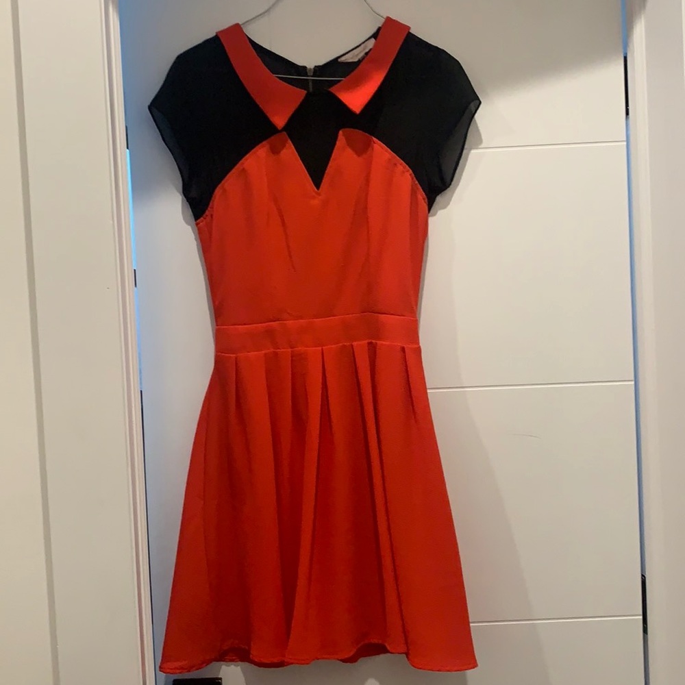 Red Peter Pan Collar Fit & Flare Dress XS
